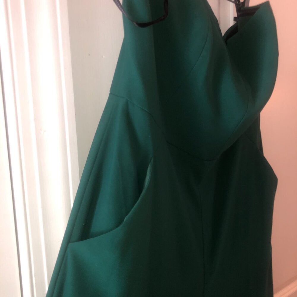 Strapless Notch Crepe Jumpsuit With Pockets In Evergreen - Picture 6 of 6